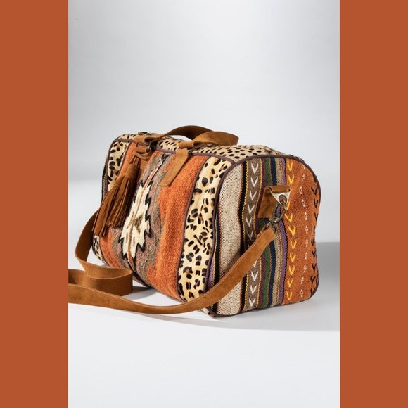 Boho Exotic Leopard Pattern Weekender Duffel Bag - Picture 13 of 15